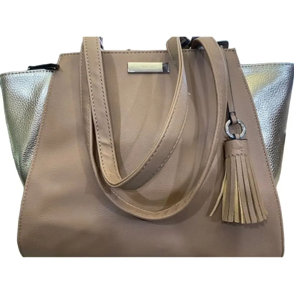 NINE WEST Taupe/Gold Faux-Leather Women's‎ Satchel Bag NEW